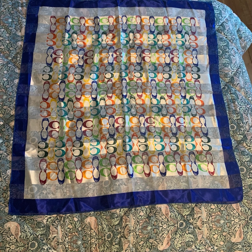 Coach Signature SILK Scarf with Blue Edge one owner - Picture 3 of 4